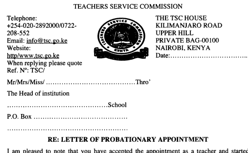 TSC Letter of Probationary Appointment
